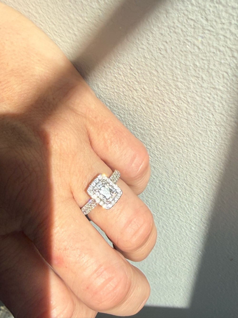 Kay Jewelers Radiant Halo Diamond Ring in White with Matching wedding band - Picture 14 of 15